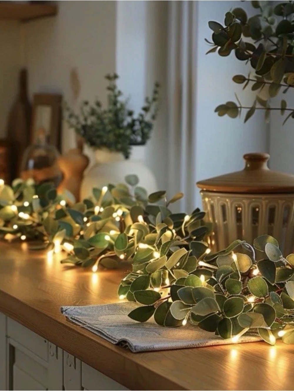 Green Eucalyptus Garland with Warm White LED Lights Holiday or Not - Picture 7 of 9